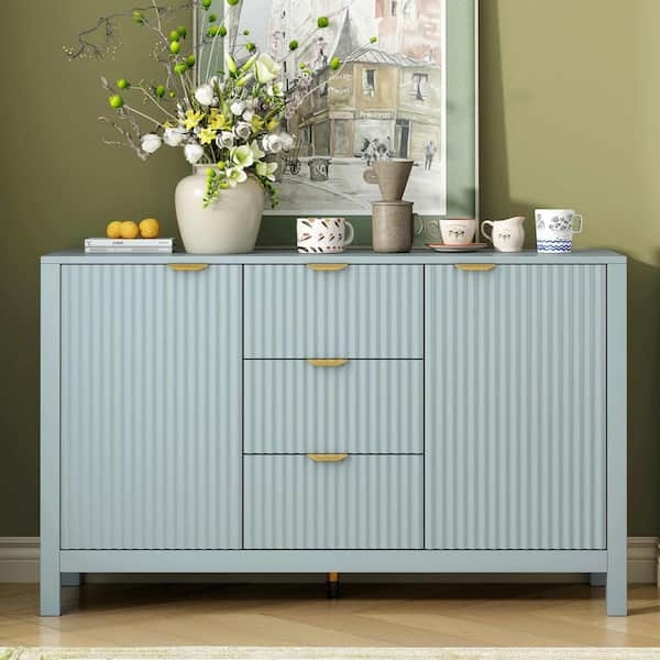 Cyan Sideboard with Wave Design & Gold Tapered Legs