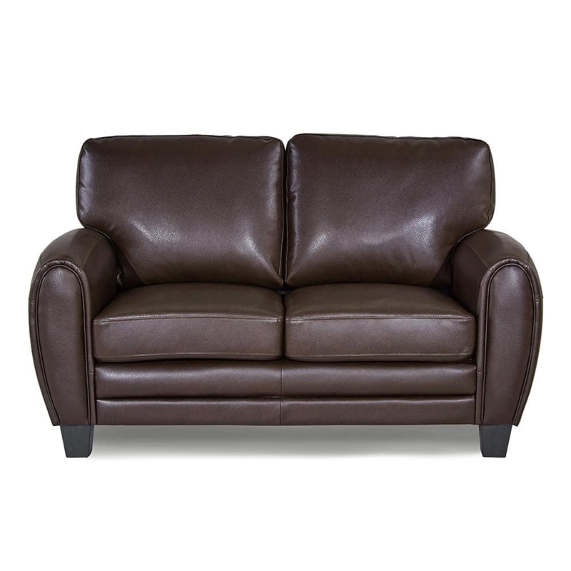 Dark Brown Faux Leather Loveseat with Grid Tufting