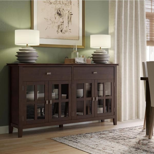 Dark Brown Four Door Sideboard: Large Chestnut Finish Buffet