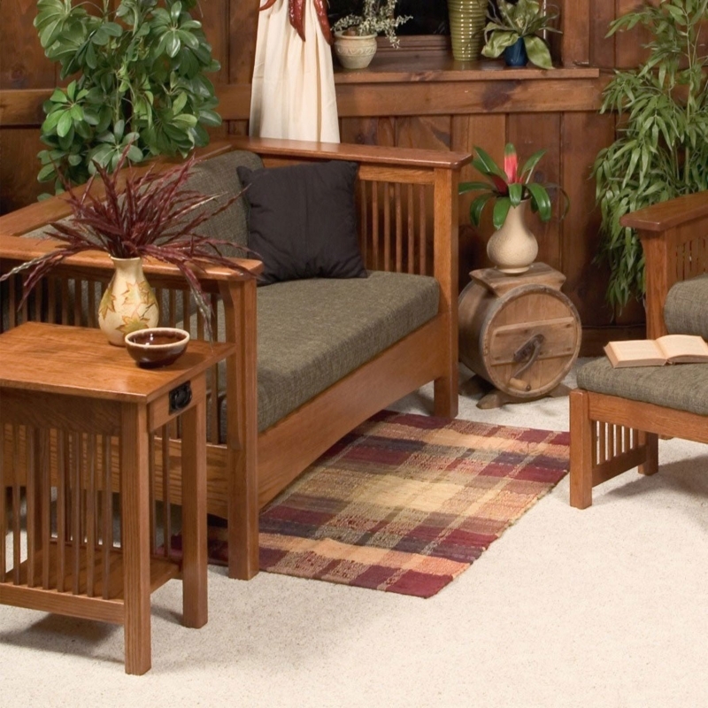 Dark Brown Leather-Like Mission Loveseat with Wood Slatted Arms