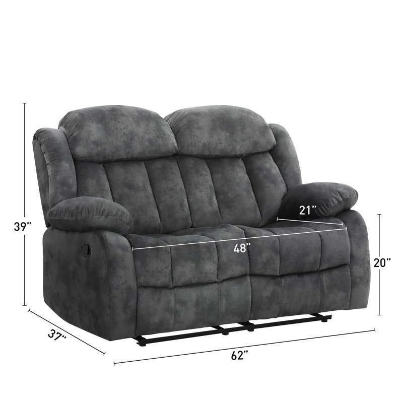 Dark Brown Microsuede Manual Reclining Loveseat with Split Back Cushions.