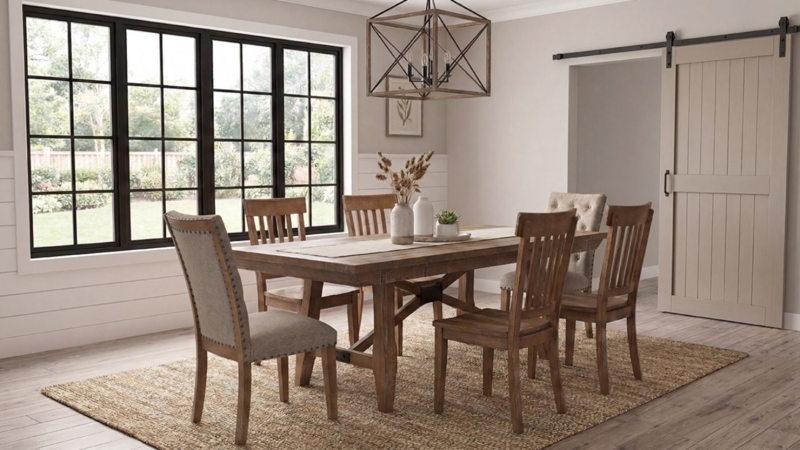 Dark Brown Trestle Dining Set Slat Back Chairs Transitional Style