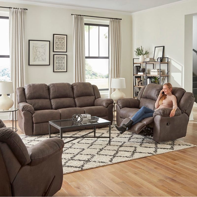 Dark Charcoal Reclining Loveseat, Divided Back Modern Media Room Sofa
