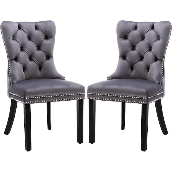 Dark Charcoal Velvet-Like Curved Back Dining Chairs
