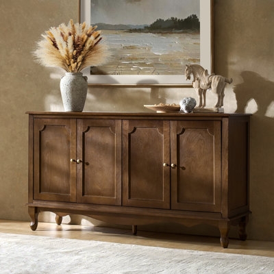 Dark Espresso Sideboard with Slatted Doors and Block Legs
