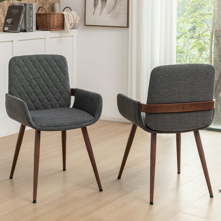 Dark Gray Curved Back Dining Chairs with Walnut-Toned Legs