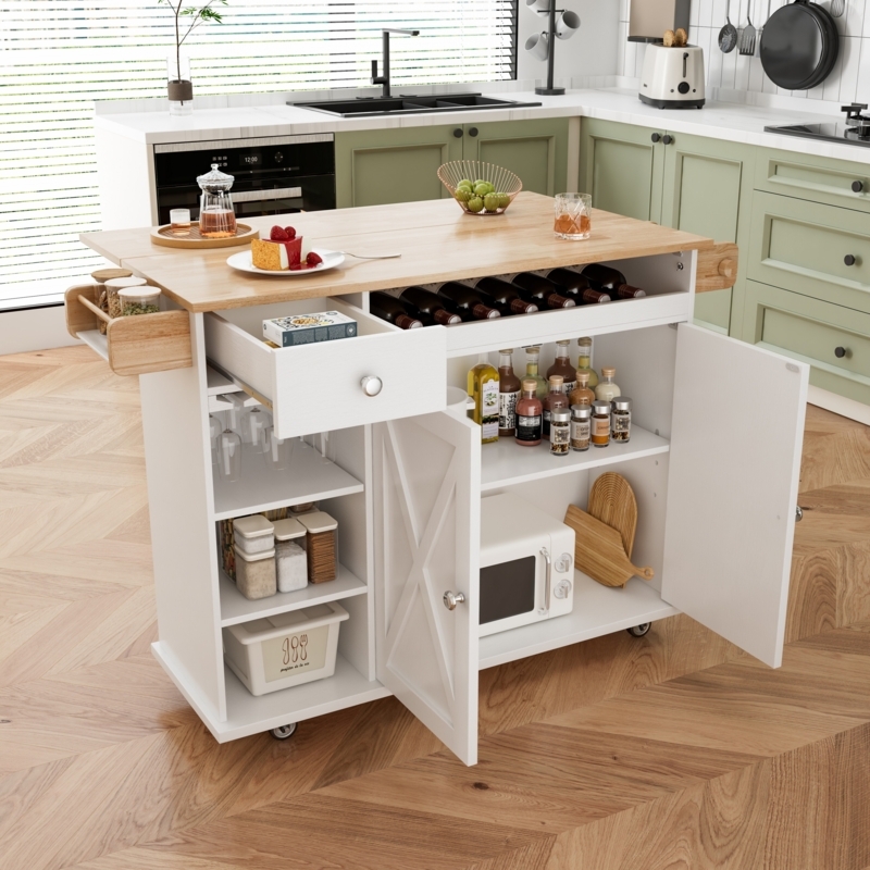Dark Gray Kitchen Island Wood Toned Top Shaker Doors Towel Rack