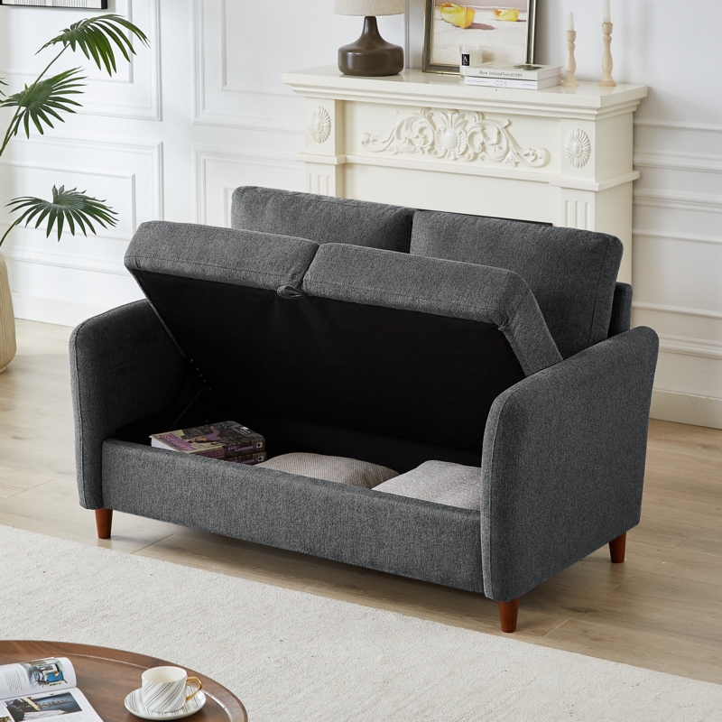 Dark Gray Storage Loveseat with Flared Arms, Modern Small Space Solution