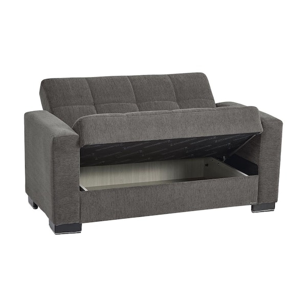 Dark Gray Textured Loveseat with Square Track Arms and Block Feet