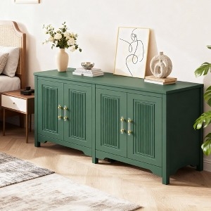 Dark Green Fluted Buffet Cabinet Modern Gold Hardware