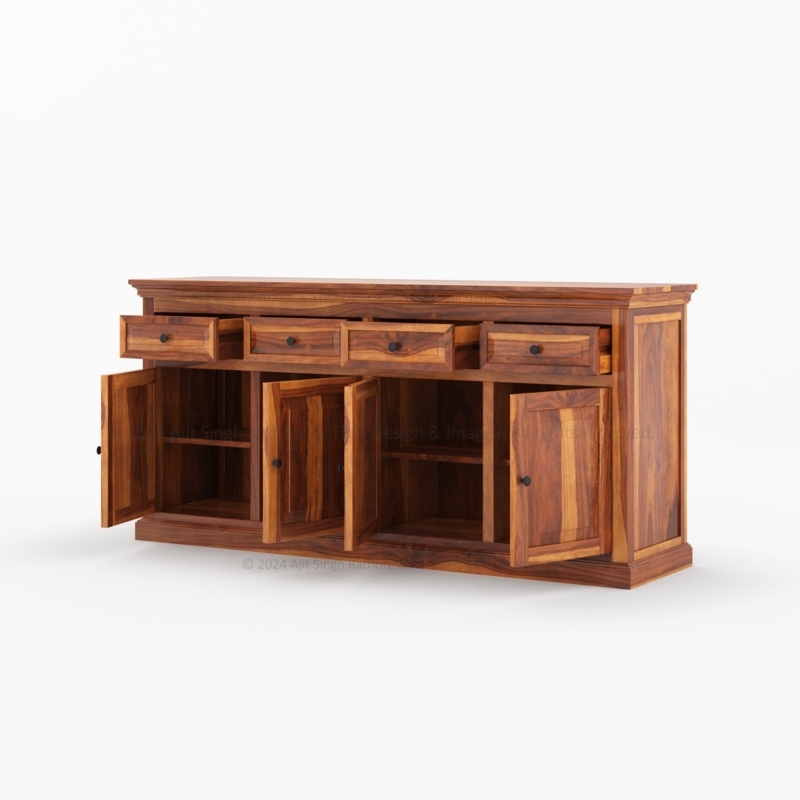 Dark Wood Buffet with Reeded Circular Pattern & Drawers