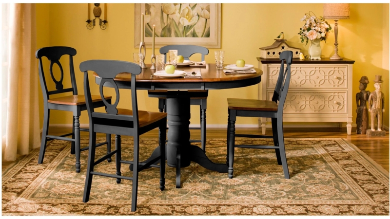 Dark Wood Dining Table with Adjustable Height Trestle Base