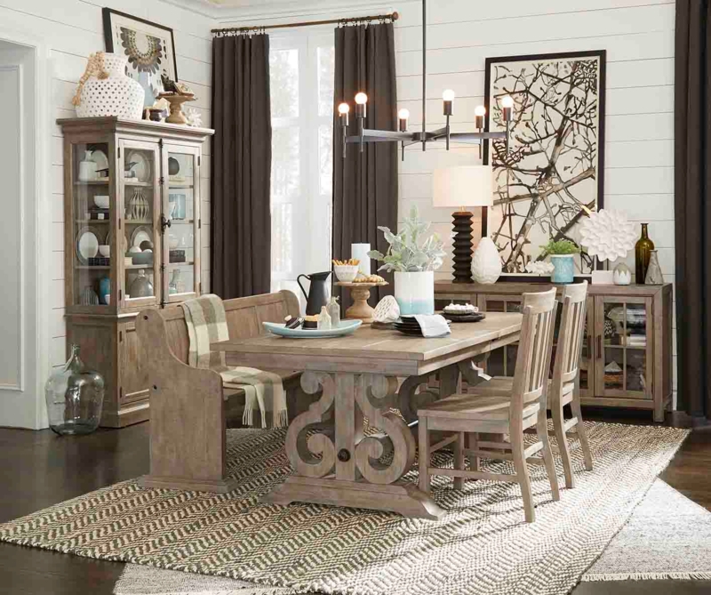 Dark Wood Pedestal Dining Set with Nailhead Trim Chairs