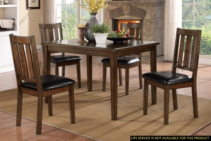 Dark Wood Rectangular Dining Set with Tapered Legs and Black Upholstery