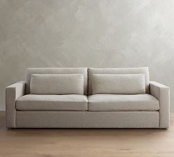 Deep Seat Sofa Textured Weave Square Arms Transitional