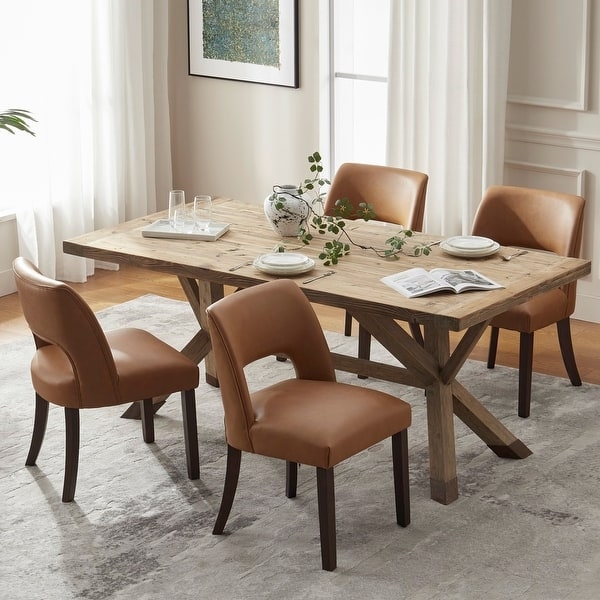 Diamond-Quilted Faux Leather Dining Chairs with Tapered Wood Legs