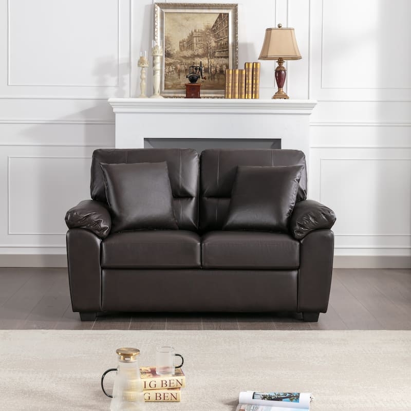 Diamond Tufted Cognac Faux Leather Loveseat