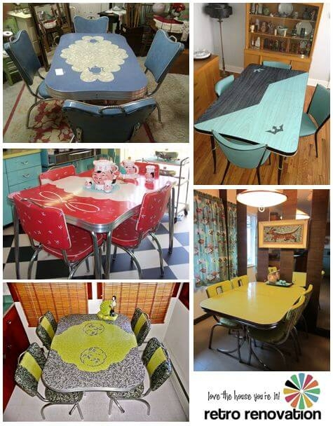 Dinette Set Vintage Yellow Vinyl Chrome Mid Century Modern Kitchen