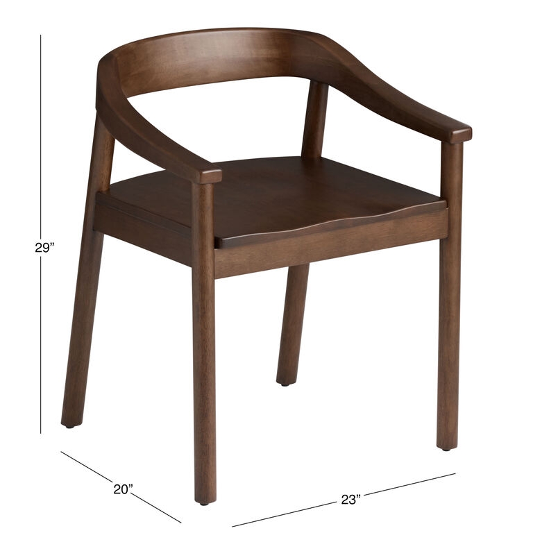 Dining Armchair Low Profile Sculptural Back Umber Finish Mid-Century
