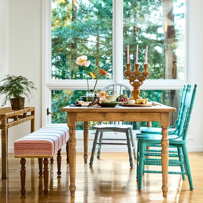 Dining Armchair, Spindle Back with Blonde Wood Finish and Continuous Arm Rail