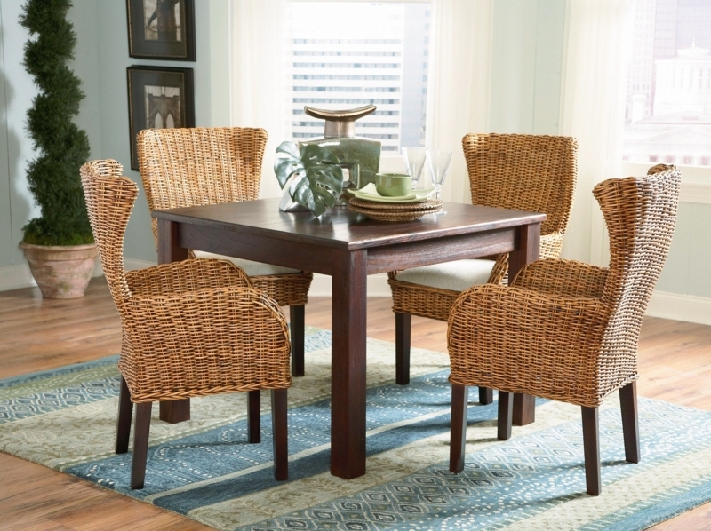 Dining Armchair: White Wicker with Sunburst Weave Back and Skirt.