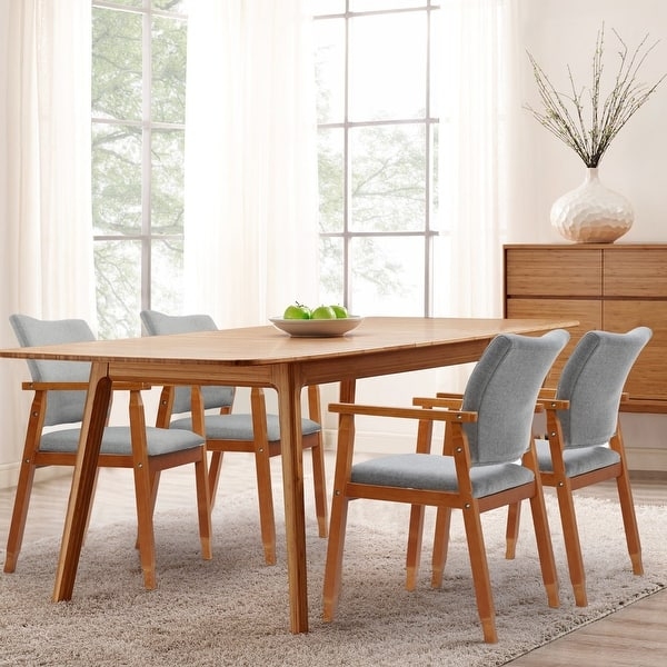 Dining Armchair Wishbone Silhouette Grey Fabric Wood Frame Scandinavian