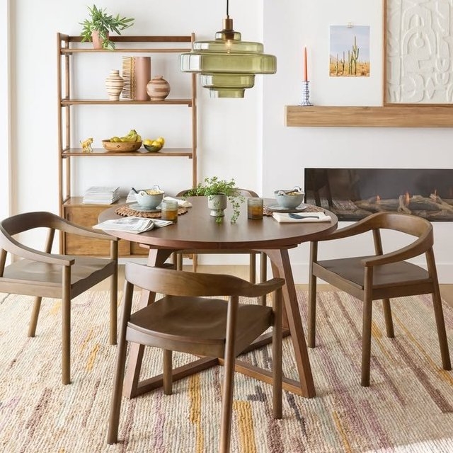 Dining Armchair with Curved Back, Umber Finish, Integrated Arms