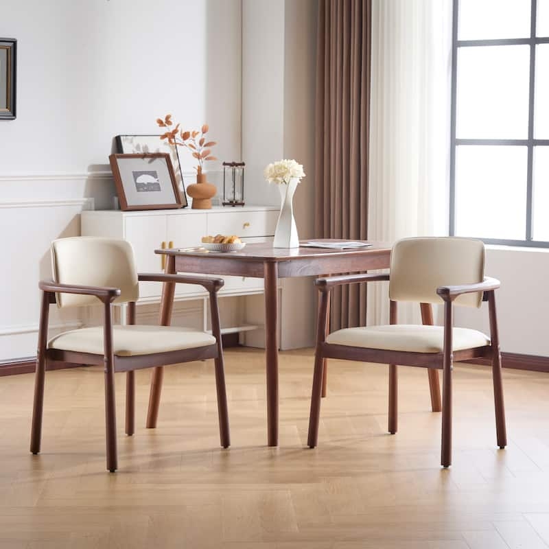 Dining Armchairs Grey Leather-Like Upholstery Integrated Arms Mid-Century