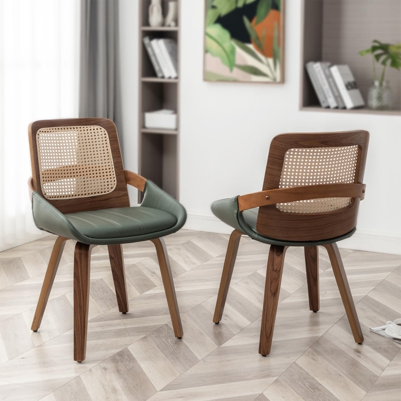 Dining Armchairs Rattan Back Walnut Bentwood Frame
