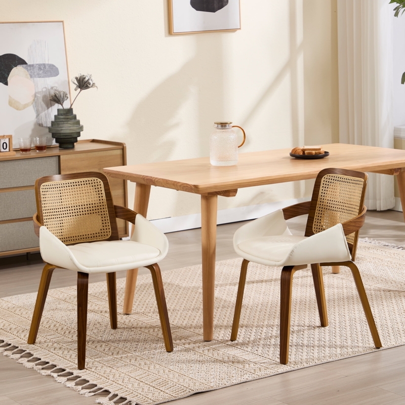 Dining Armchairs: Scandi Style with Bentwood Frame and Two-Tone Contrast.