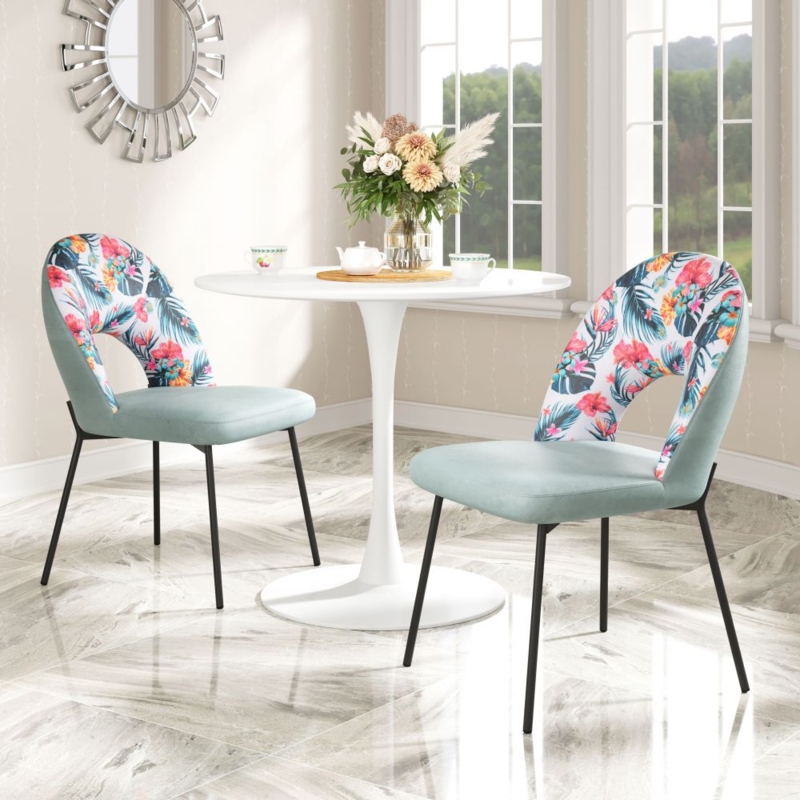 Dining Chair Abstract Geometric Print Dual Tone Upholstery Eclectic