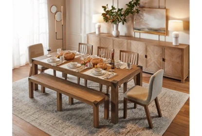 Dining Chair Acacia Wood Appearance Spindle Back Beige Armless