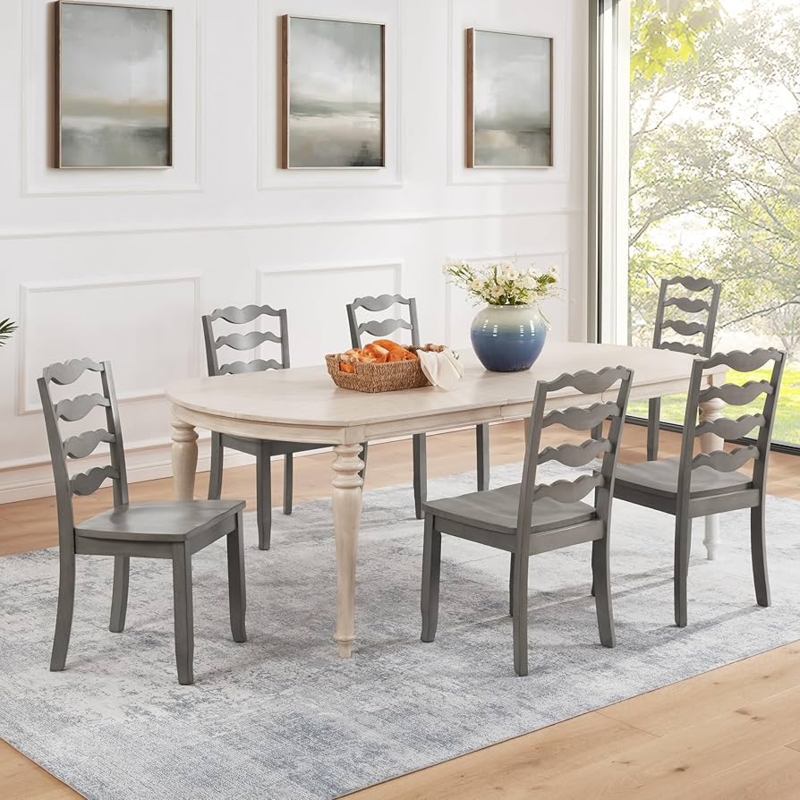 Dining Chair Antique Gray Farmhouse Set of Six Armless