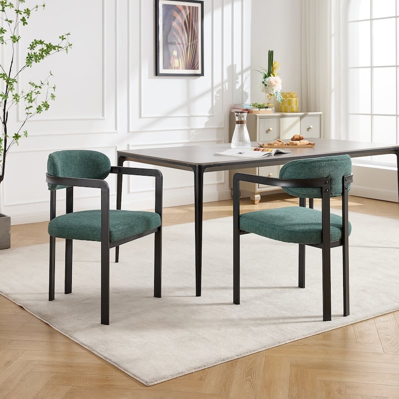 Dining Chair Antique Green Boucle Fabric Mid Century Splayed Legs
