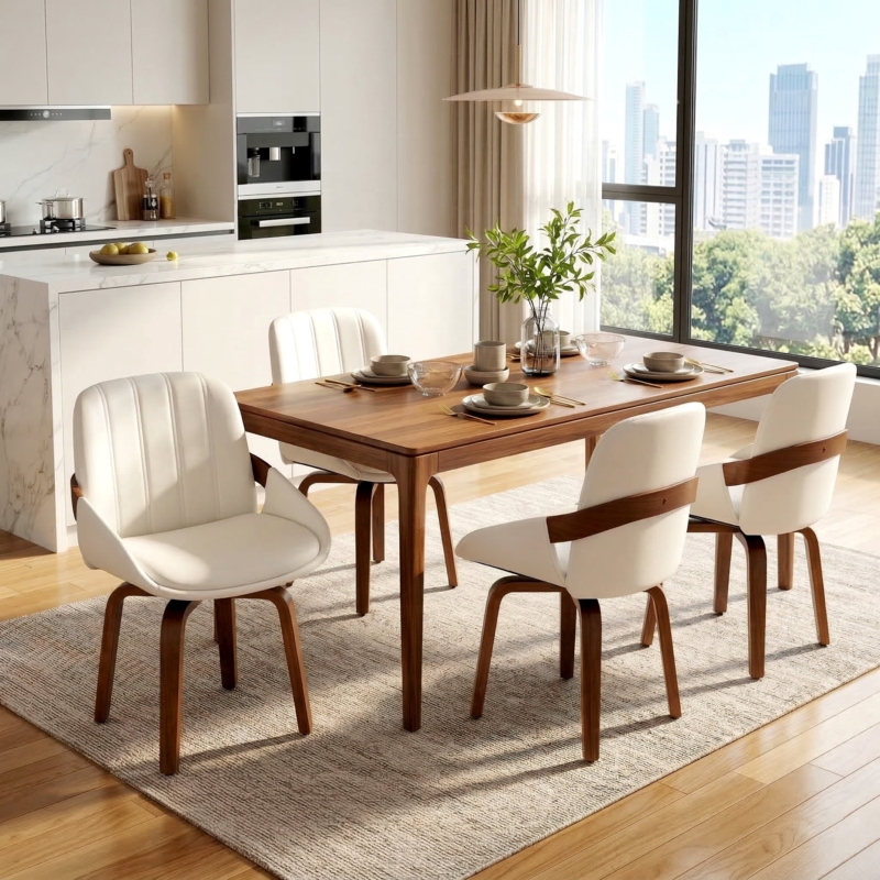 Dining Chair Arched Ladder Back Natural Oak Wood Tapered Legs