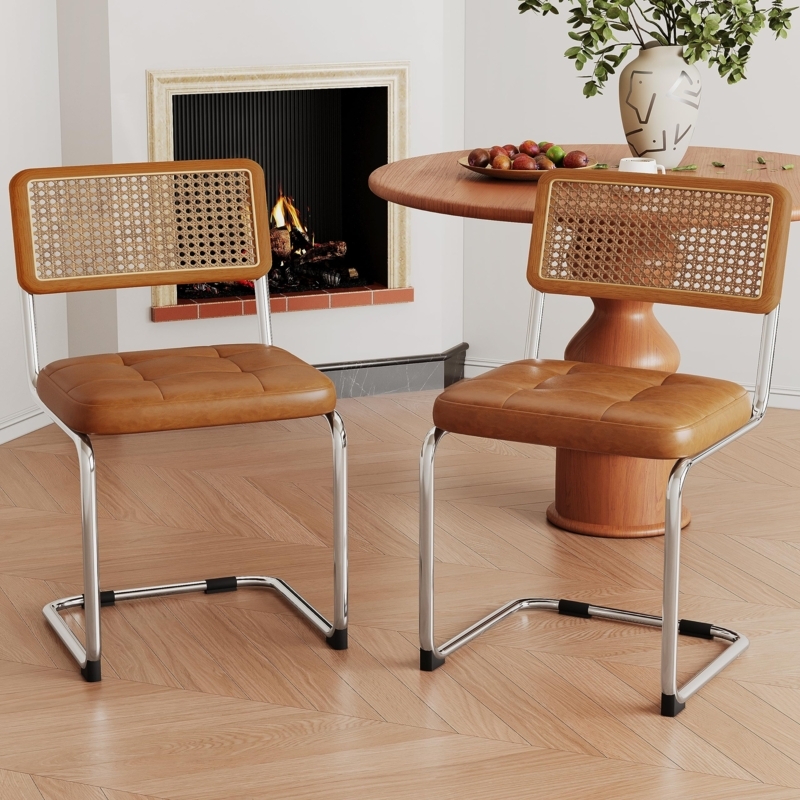Dining Chair Arched Rattan Insert Splayed Wood Legs
