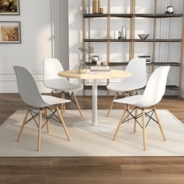 Dining Chair Armless Black Molded Shell Eiffel Base Wood Legs