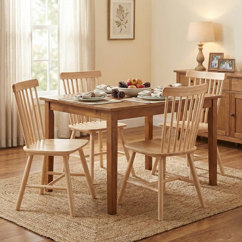 Dining Chair Armless Natural Finish Spindle Back Scandinavian