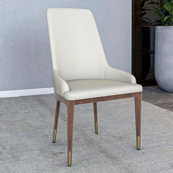 Dining Chair Armless Taupe Leather-Like with Tapered Wood Legs