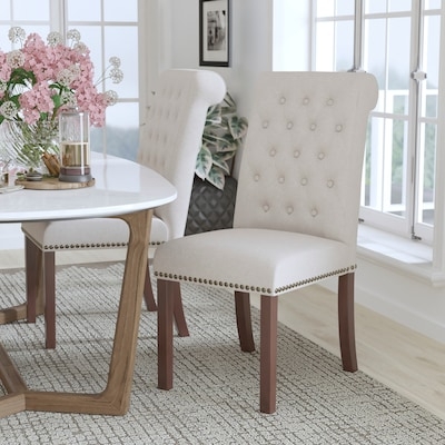 Dining Chair Beige Barrel Back Silhouette Black Metal Legs