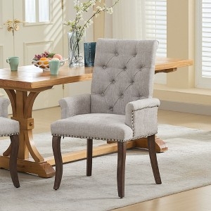 Dining Chair Beige Channel Tufted Wrap Around Arms