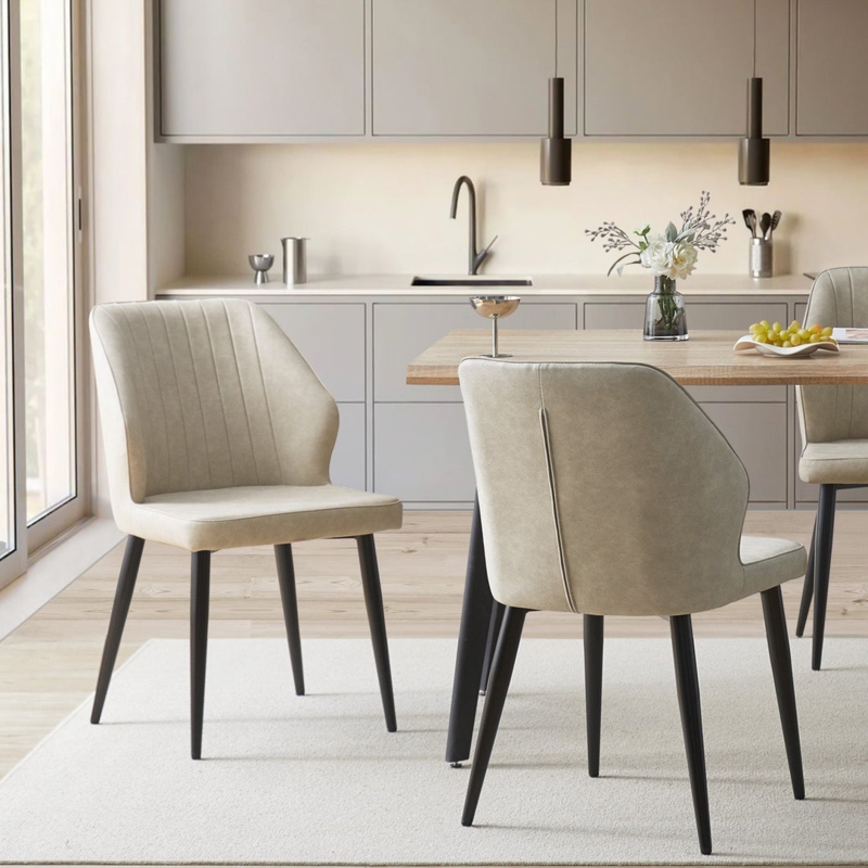Dining Chair Beige Open Back Design Curved Bucket Seat Contemporary