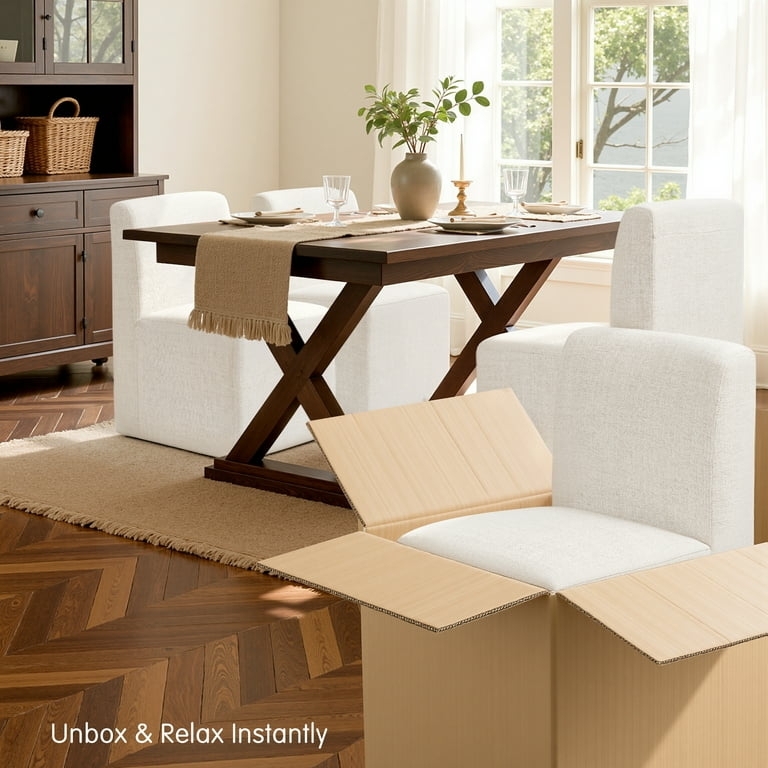 Dining Chair Beige Upholstered Armless Curved Back with Wheels