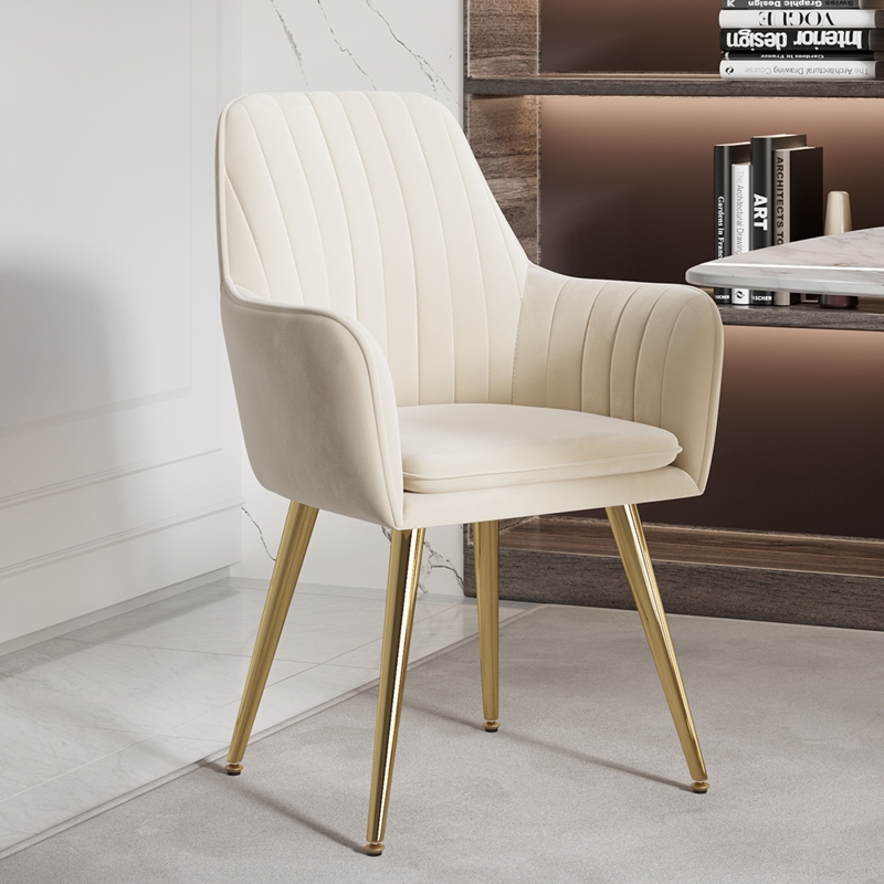 Dining Chair Beige Velvet Barrel Back Gold Legs Glam Seating