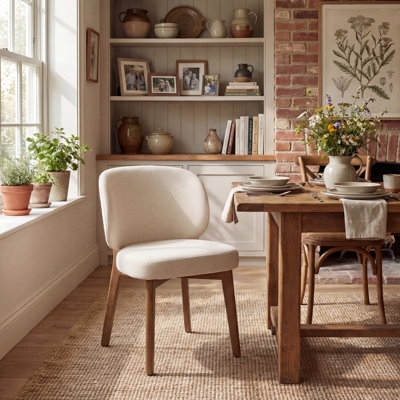 Dining Chair Beige Wingback Armless Traditional Textured Fabric