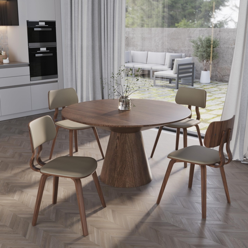 Dining Chair Bentwood Frame Open Back Tan Upholstered Seat
