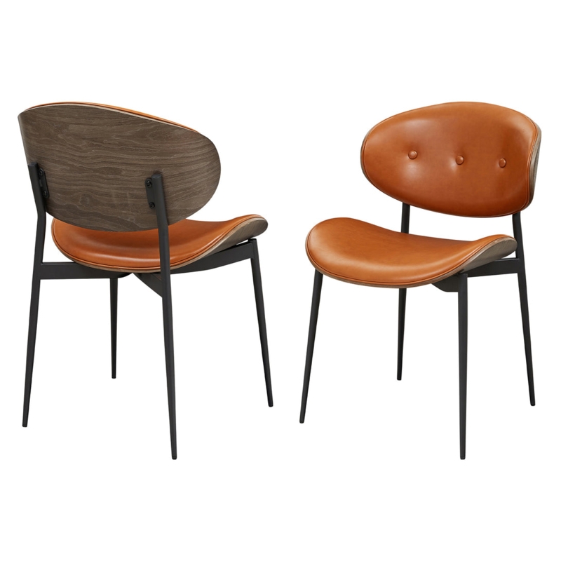 Dining Chair Bentwood Shell Brown Faux Leather Black Metal Legs