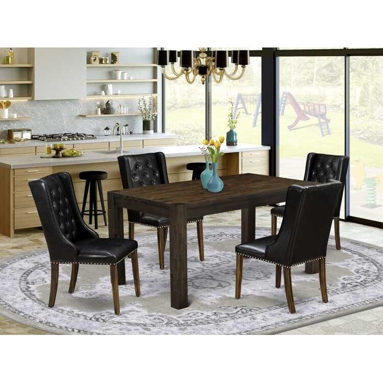 Dining Chair: Black Button Tufted Back with Tapered Legs Espresso Finish