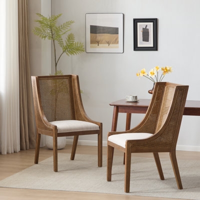Dining Chair Black Frame Cane Back with Curved Silhouette