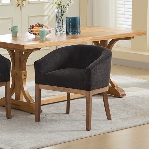 Dining Chair Black Frame Curved Armrests Low Back Light Gray Fabric